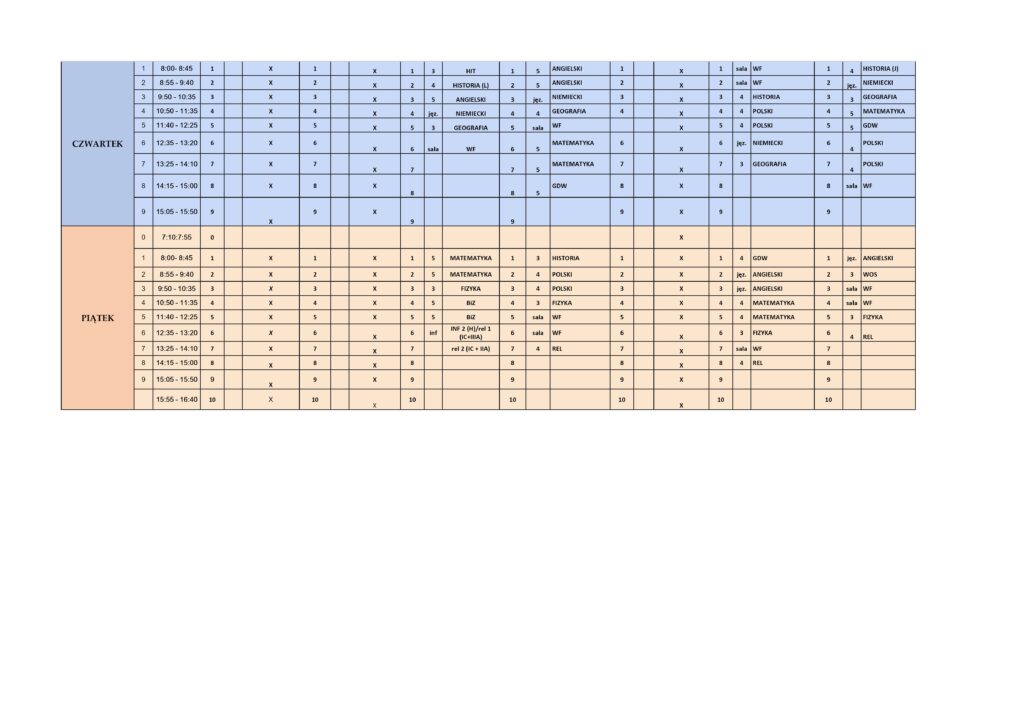 Plan lekcji - Niepubliczna Branżowa Szkoła